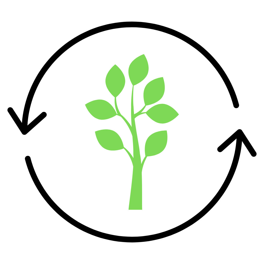 logo avec des flèches en forme de rond et un arbre à l'intérieur
