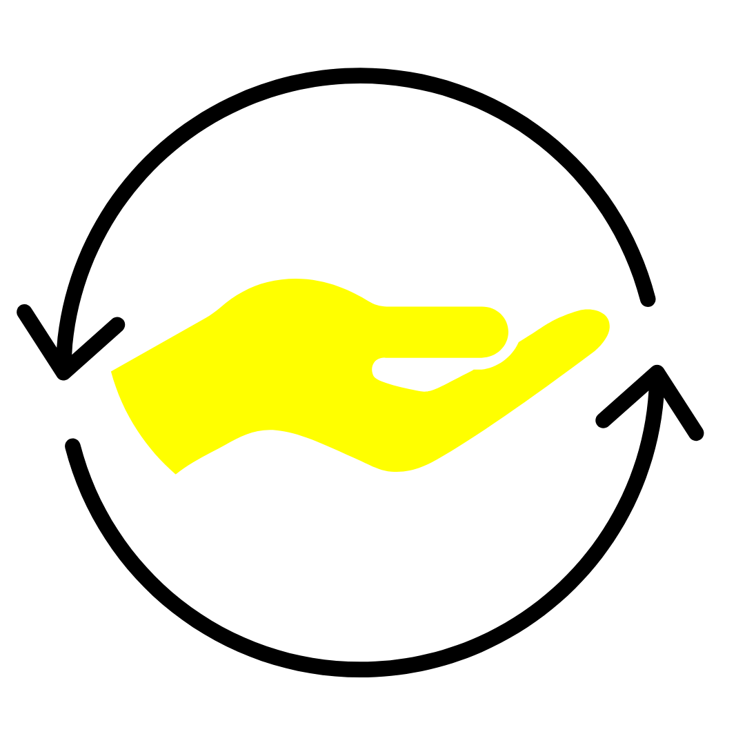 Logo avec des flèches en rond et une main à l'intérieur