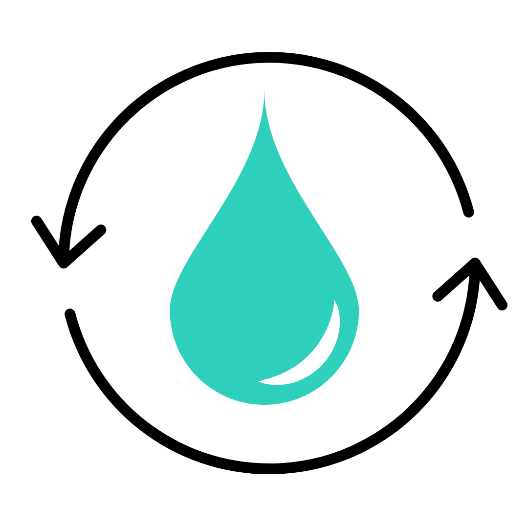 Logo avec des flèches en rond et une goutte d'eau à l'intérieur